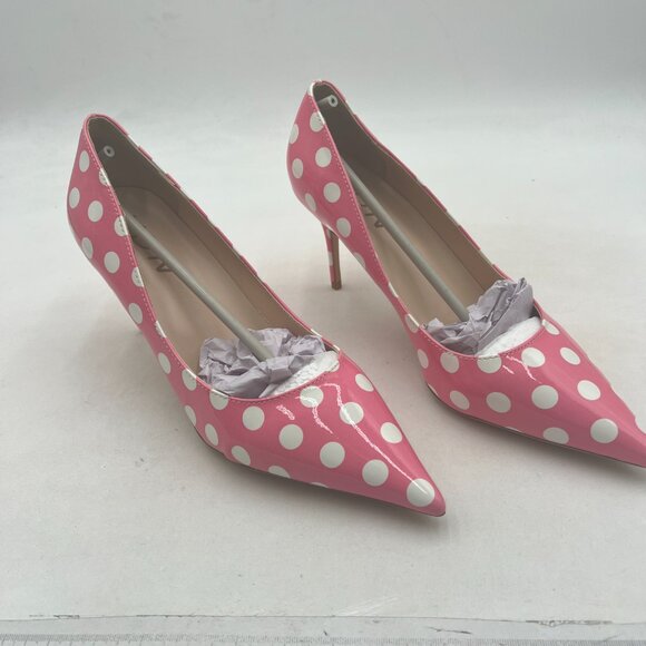 YDN Pink Polka Dot Pointed Toe Mid Heel Pump Slip on Slide Dress Shoes for Party - Picture 4 of 8